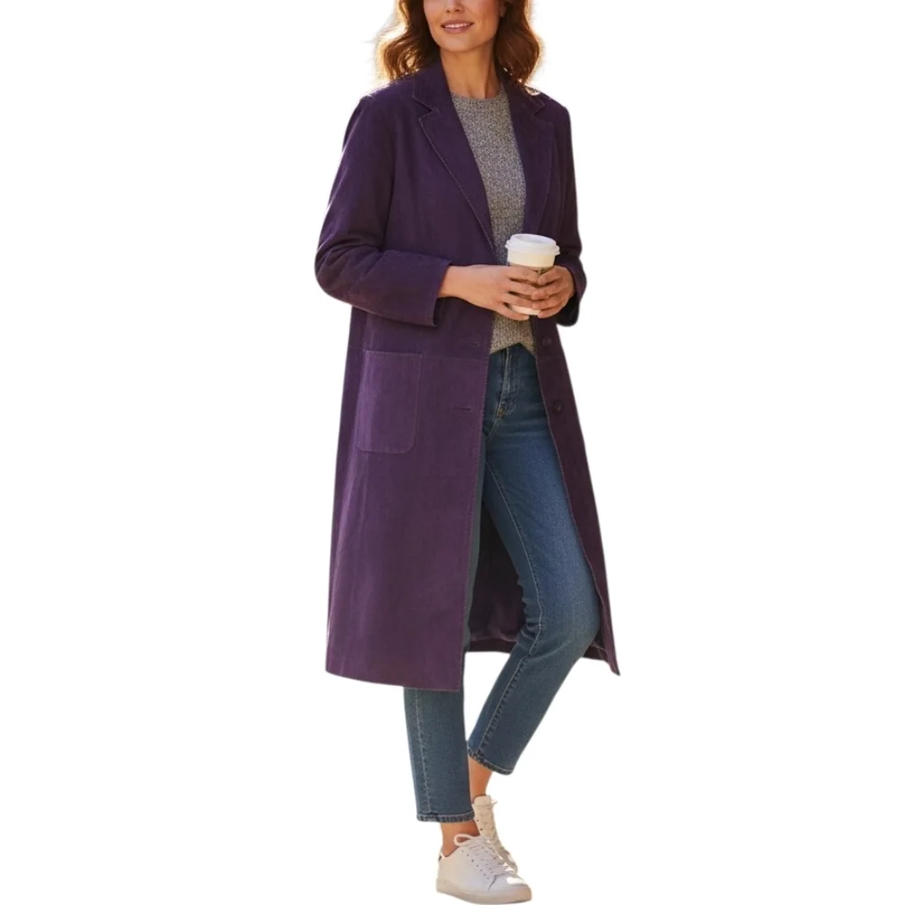 Margaret Godfrey VTG Purple Suede Leather Long Jacket Boho Western Sz 12 - Picture 2 of 10